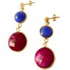 Gemshine - Damen - Ohrringe - 925 Silber - Vergoldet - Saphir - Rubin - Blau - Rot - Facettiert - 4 cm – Bild 4