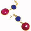 Gemshine - Damen - Ohrringe - 925 Silber - Vergoldet - Saphir - Rubin - Blau - Rot - Facettiert - 4 cm – Bild 3