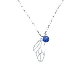 Gemshine - Damen -  Halskette - Anhänger - 925 Silber - Schmetterling Flügel - Saphir - Blau - 45 cm