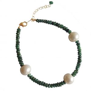 Gemshine - Damen - Armband - Vergoldet - Smaragd - Grün - Perle - Weiß