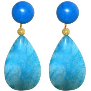 GEMSHINE Ohrclips oder Ohrstecker mit Türkis und blauen Achat Tropfen. Hochwertig vergoldete Edelstein Ohrhänger. Made in München / Deutschland. Im eleganten Schmucketui geliefert.