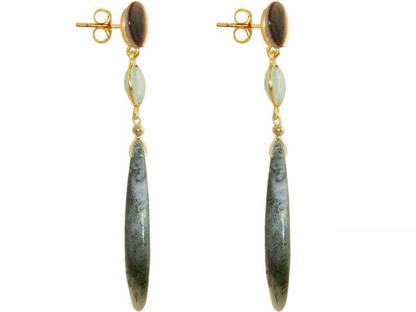 GEMSHINE Ohrringe mit Moos Achat, Chalcedon und Perlmutt. Tropfen Ohrhänger aus 925 Silber oder hochwertig vergoldet. Made in München / Deutschland. Im edlen Etui geliefert. Auch als SET mit Halskette – Bild 5