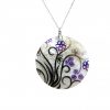 Gemshine - Damen - Halskette - Anhänger - Medaillon - Perlmutt - FLOWERS - 925 Silber - Schwarz Lila - 5 cm