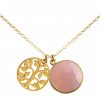 Gemshine - Damen - Halskette - Anhänger - LEBENSBAUM - 925 Silber Vergoldet - Onyx - Rosa - 45 cm