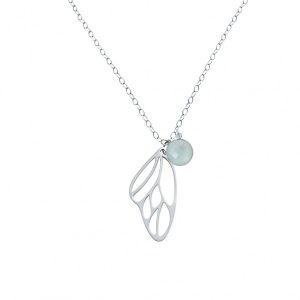 Gemshine - Damen -  Halskette - Anhänger - 925 Silber - Schmetterling Flügel - Chalcedon - Meeresgrün - 45 cm