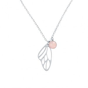 Gemshine - Damen -  Halskette - Anhänger - 925 Silber - Schmetterling Flügel - Rosenquarz - Rosa - 45 cm