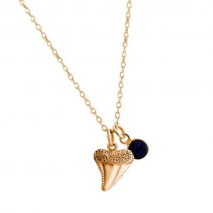 GEMSHINE Maritim Nautics Halskette mit Haifisch Zahn aus 925 Silber, hochwertig vergoldet oder rose im Navy Stil mit blauem Saphir - Made in Madrid, Spanien, Metall Farbe:Silber vergoldet
