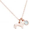 GEMSHINE Dackel Anhänger mit Edelstein Auswahl. Massiv 925 Silber hochwertig rose vergoldet an 45cm Kette. Geschenk für Haustier Herrchen und Frauchen - Made in Spain, Stein:Chalcedon