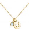 GEMSHINE Katze Anhänger mit Edelstein. 925 Silber, hochwertig vergoldet oder rose 45cm Halskette. Geschenk mit Haustier - Made in Spain, MetallStein:Gold Chalcedon