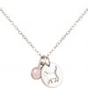 GEMSHINE Katze Anhänger mit Edelstein. 925 Silber, hochwertig vergoldet oder rose 45cm Halskette. Geschenk mit Haustier - Made in Spain, MetallStein:Silber Rosenquarz