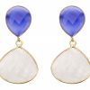 Gemshine - Damen - Ohrringe - 925 Silber Vergoldet - Mondstein - Chalcedon - Weiss - Blau - 4 cm