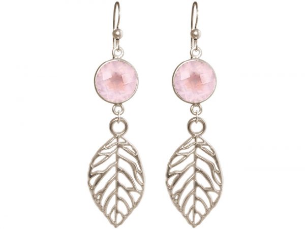 GEMSHINE Ohrringe mit Rosenquarzen und Blätter. Naturschmuck Ohrhänger 925 Silber, vergoldet oder rose vergoldet. Made in Munich / Germany. Im eleganten Schmucketui, Metall Farbe:Silber – Bild 4
