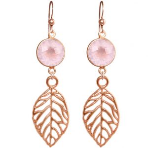 GEMSHINE Ohrringe mit Rosenquarzen und Blätter. Naturschmuck Ohrhänger 925 Silber, vergoldet oder rose vergoldet. Made in Munich / Germany. Im eleganten Schmucketui, Metall Farbe:Silber rose vergoldet