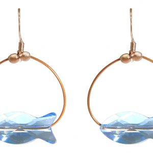 Gemshine - Damen - Ohrringe - Rose Vergoldet - Fisch - Blau - MADE WITH SWAROVSKI ELEMENTS® - 3 cm