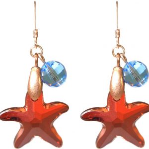 Gemshine - Damen - Ohrringe - Rose Vergoldet - Seestern - Rot - Blau - MADE WITH SWAROVSKI ELEMENTS® - 3,5 cm
