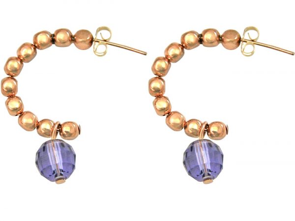 Gemshine - Damen - Ohrringe - Rose Vergoldet - Loop - Violett Blau - 3 cm