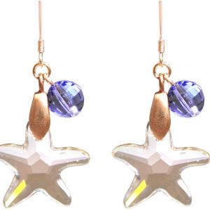 Gemshine - Damen - Ohrringe - Rose Vergoldet - Seestern - Rosa - Violett - MADE WITH SWAROVSKI ELEMENTS® - 3,5 cm