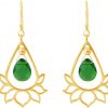 GEMSHINE Damenohrringe aus 925 Silber hochwertig vergoldet mit YOGA Lotusblumen und Turmalin Quarzen hervorragender Qualität. Made in Madrid / Spanien. Im eleganten Schmucketui und Geschenkverpackung