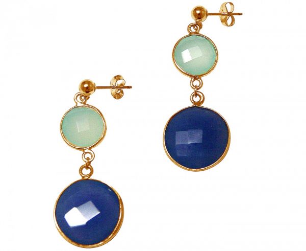 Gemshine - Damen - Ohrringe - 925 Silber - Vergoldet - Chalzedon - Saphir - Meeresgrün - Blau - Facettiert - 4 cm – Bild 4