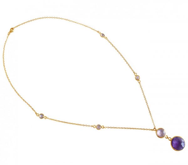 Gemshine - Damen - Halskette - Anhänger - 925 Silber - Vergoldet - Rosenquarz - Amethyst - Rosa - Lila - 45 cm – Bild 5