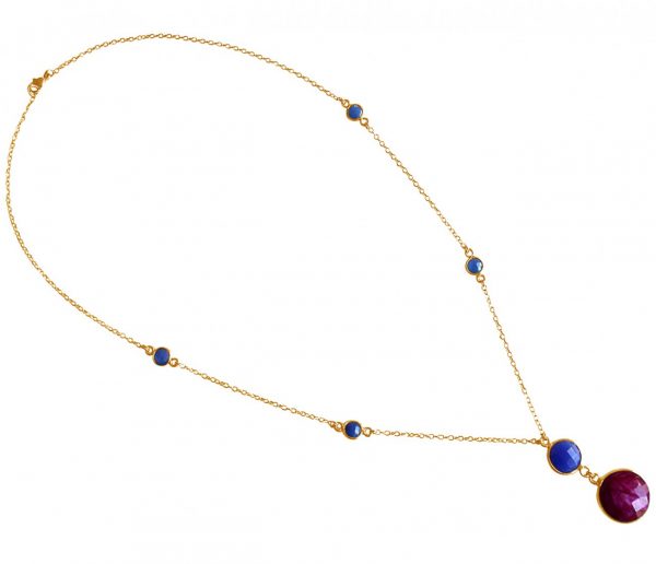 Gemshine - Damen - Halskette - Anhänger - 925 Silber - Vergoldet - Saphir - Rubin - Blau - Rot - Facettiert - 45 cm – Bild 5