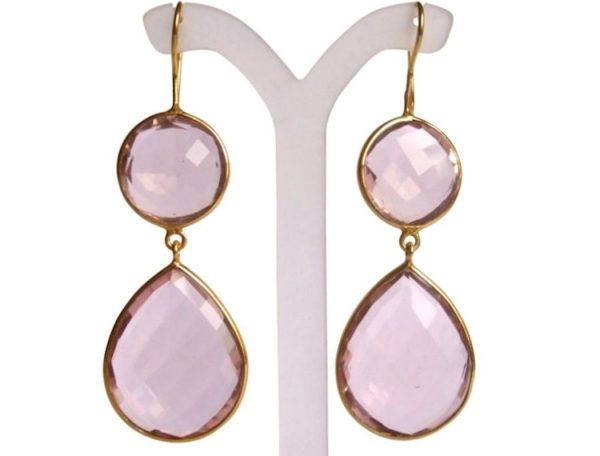 Gemshine - Damen - Ohrringe - 925 Silber - Vergoldet - Rosenquarz - Rosa - CANDY - Tropfen - 6 cm – Bild 5