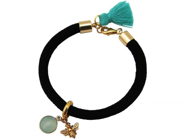 Gemshine - Damen - Armband - 925 Silber - Vergoldet - Edelstein - Aqua Chalcedon - BEE - Biene - Grün - Schwarz – Bild 4