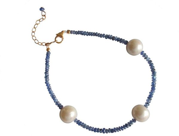 Gemshine - Damen - Armband - Vergoldet - Saphir - Blau - Perle - Weiß – Bild 5