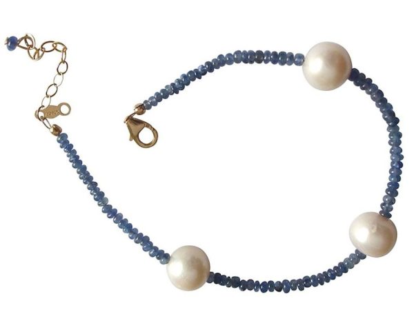 Gemshine - Damen - Armband - Vergoldet - Saphir - Blau - Perle - Weiß – Bild 4