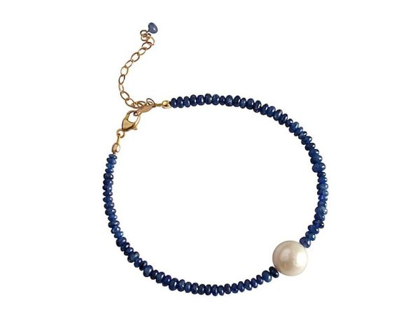 Gemshine - Damen - Armband - Vergoldet - Saphir - Blau - Perle - Weiß – Bild 4