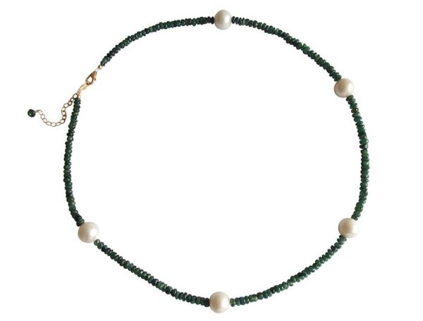 Gemshine - Damen - Halskette - Smaragd - Perlen - Vergoldet - Grün - Weiß - 45 cm – Bild 4