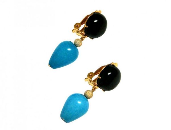 Gemshine - Damen - Ohrringe - Ohrclips - Vergoldet  - Onyx - Türkis - Schwarz - Blau - TROPFEN - 3,5 cm – Bild 4