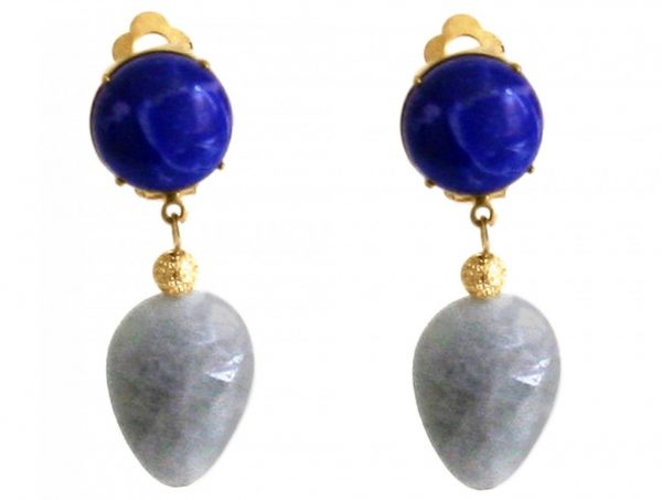Gemshine - Damen - Ohrringe - Ohrclips - Vergoldet - Aquamarin - Lapis Lazuli - Blau - TROPFEN - 4 cm – Bild 4