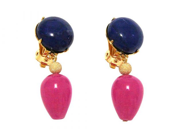 Gemshine - Damen - Ohrringe - Ohrclips - Vergoldet - Lapis Lazuli - Jade - Blau - Rosa - TROPFEN - 3,5 cm – Bild 4
