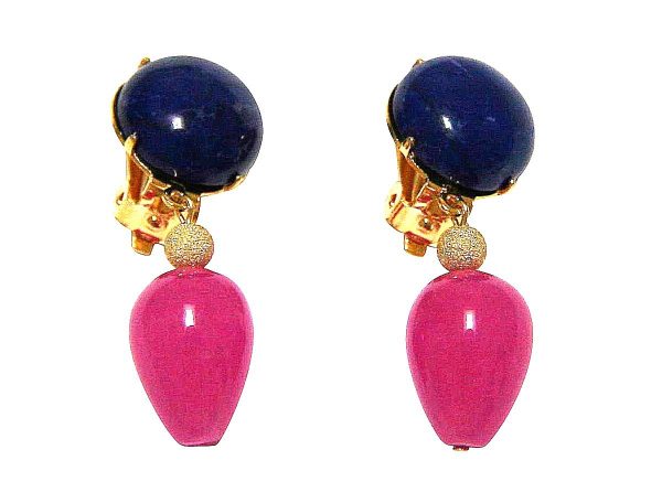 Gemshine - Damen - Ohrringe - Ohrclips - Vergoldet - Lapis Lazuli - Jade - Blau - Rosa - TROPFEN - 3,5 cm – Bild 5