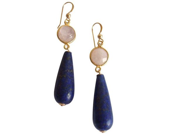 Gemshine - Damen - Ohrringe - Vergoldet - Rosenquarz - Lapis Lazuli - Rosa - Blau - PARTY DROPS - 5 cm – Bild 5