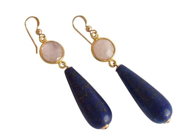Gemshine - Damen - Ohrringe - Vergoldet - Rosenquarz - Lapis Lazuli - Rosa - Blau - PARTY DROPS - 5 cm – Bild 4