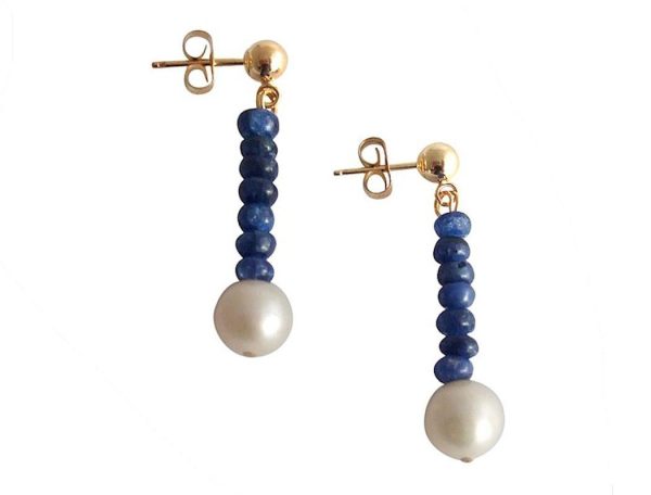 Gemshine - Damen - Ohrringe - Vergoldet - Saphir - Blau - Perle - Weiß - 3 cm – Bild 4