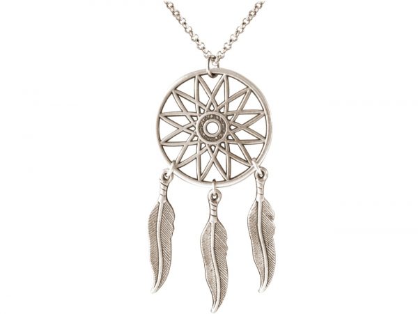 Gemshine - Traumfänger Halskette - Versilbert - Anhänger - Boho - Feder - 75 cm – Bild 4