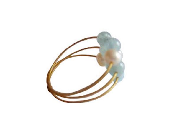Gemshine - Damen - Ring - Vergoldet - Aquamarin - Perlen - Blau - Weiß, Ringgröße:56 (17.8) – Bild 4
