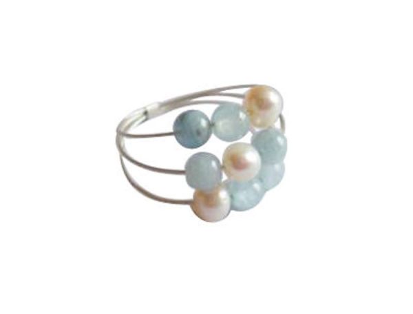 Gemshine - Damen - Ring - 925 Silber - Aquamarin - Perlen - Blau - Weiß, Ringgröße:56 (17.8) – Bild 4