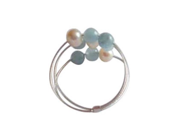 Gemshine - Damen - Ring - 925 Silber - Aquamarin - Perlen - Blau - Weiß, Ringgröße:50 (15.9) – Bild 5