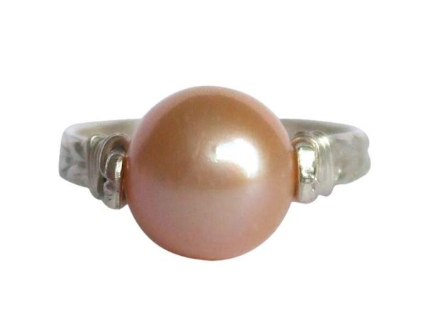 Gemshine - Damen - Ring - Spannring - 925 Silber - Zuchtperle - Lachs - Rose - 8mm – Bild 3
