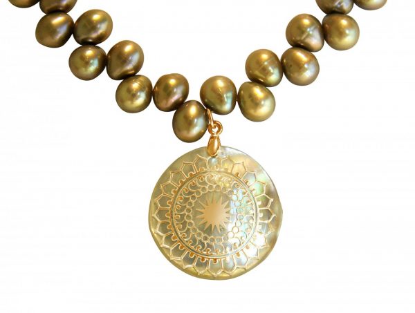 Gemshine - Damen - Halskette - Anhänger - Medaillon - Perlen - Perlmutt - Vergoldet - Bronze - 3 cm – Bild 4