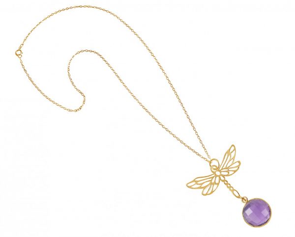 Gemshine - Damen -  Halskette - Anhänger - 925 Silber - Vergoldet - LIBELLE - Amethyst - Lila - Violett - 45 cm – Bild 4