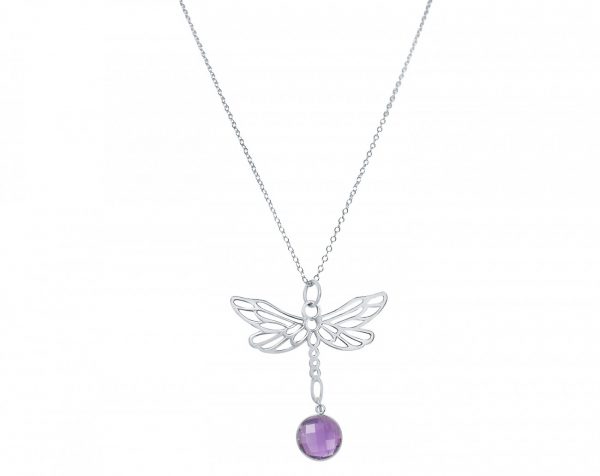 Gemshine - Damen -  Halskette - Anhänger - 925 Silber - LIBELLE - Amethyst - Lila - Violett - 45 cm – Bild 3