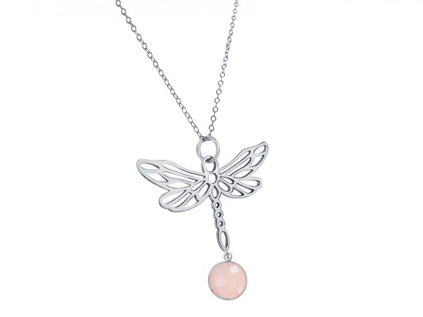 Gemshine - Damen -  Halskette - Anhänger - 925 Silber - LIBELLE - Rosenquarz - Rosa - 45 cm – Bild 5