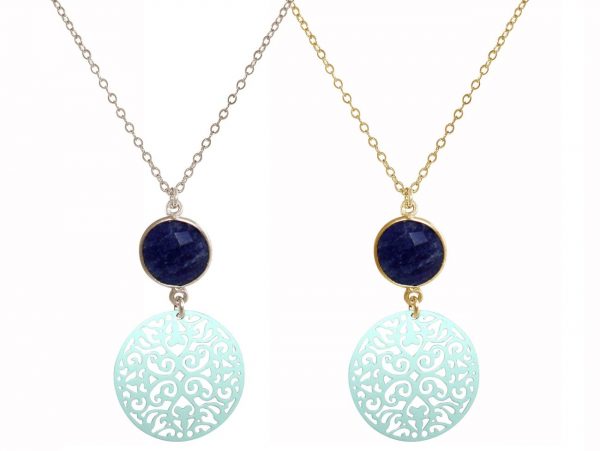 GEMSHINE Halskette mit Mandala und blauem Saphir. Anhänger aus Silber, vergoldet oder rose an 45cm Kette. Made in Madrid / Spanien. Im edlen Geschenketui geliefert. – Bild 3
