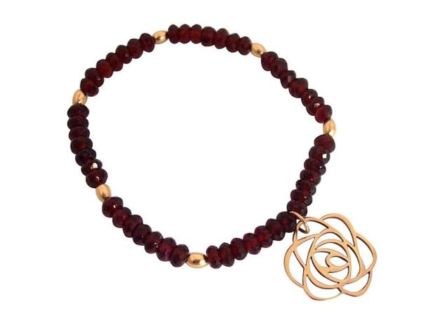 Gemshine - Damen - Armband - Granat - Vergoldet - Blume Art-Deco - Rot – Bild 4