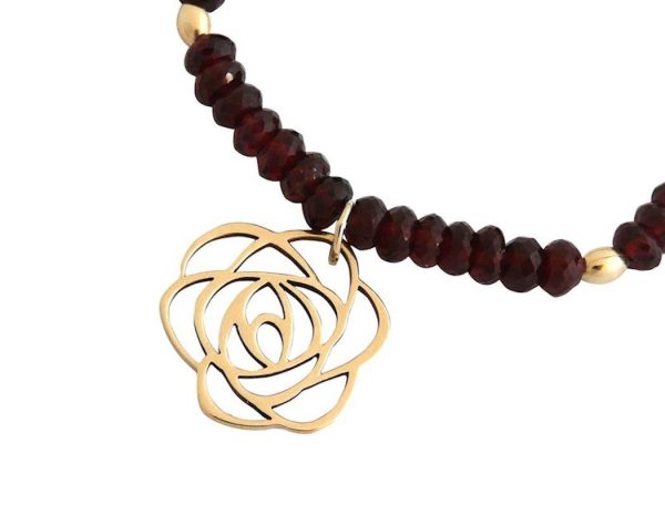 Gemshine - Damen - Armband - Granat - Vergoldet - Blume Art-Deco - Rot – Bild 5